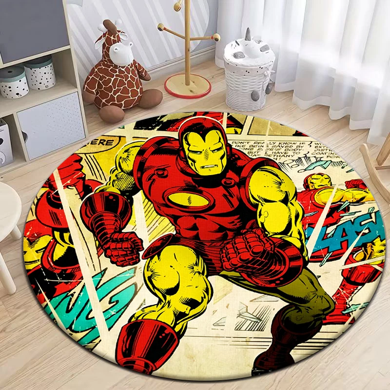 Marvel Iron Man Round Carpet for Living Room Rugs Camping Picnic Mats Flannel Anti-Slip Rug Yoga Mat Gifts area rug，bedroom rug