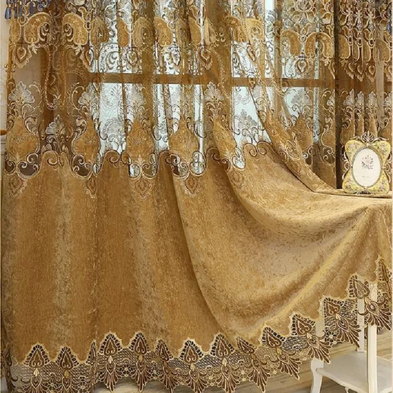 Europe Home Decoration Luxury Valance Curtains For living Room Bedroom Windows Flowers Embroidered Curtains Fabric Tulle