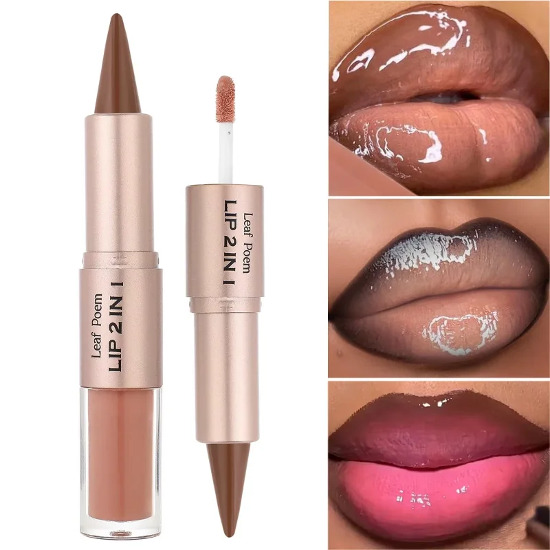 Double Head Tapered Lip Liner Lipstick And Mirror Lip Gloss 2 In1 Velvet Lipstick Outline Contour Lipliner Moisturizing Lipgloss
