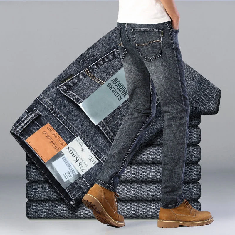 

2026 Men Street Elastic Denim Jeans Wash Solid Multi Pockets Cargo Pants Casual Slim Fit Daily Wear Joggers Mid Waist Trousers