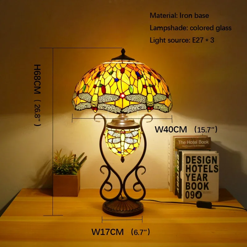 DEBBY lampa stołowa Tiffany amerykański Retro salon lampka do sypialni luksusowej willi hotelowej witrażowej lampy szklane biurko