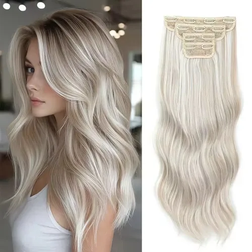 24 pulgadas 61 cm Clip en onda del cuerpo sintético ondulado Rubio ombré 27/613 Clip blanco en extensiones de cabello 4 unids/lote 220g fibra resistente al calor