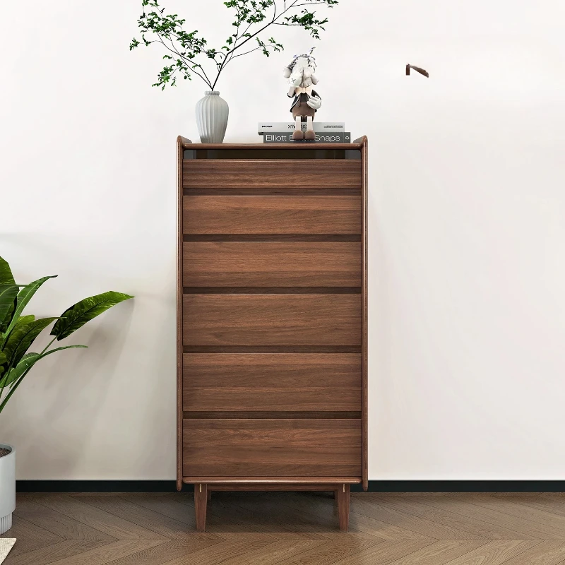 

Black walnut six-chest cabinet household solid wood wall chest side cabinet Nordic storage locker drawer cabinet