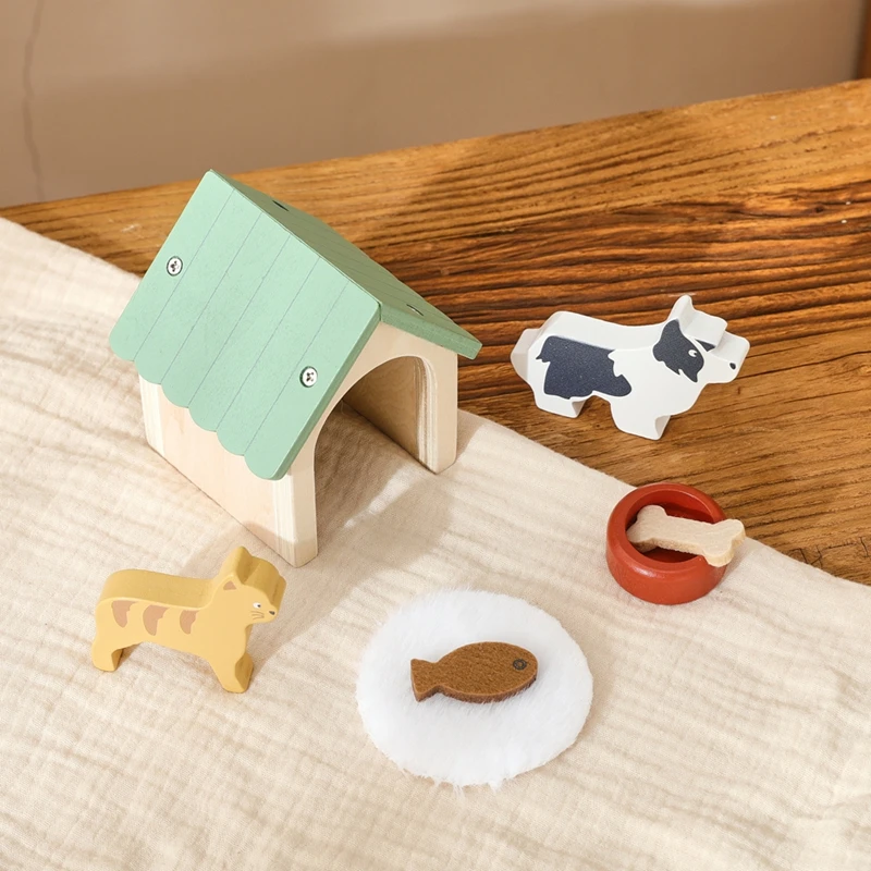 おもちゃの家アクセサリーペットセット、ドールハウス用の素晴らしいペットプレイセット、子供たちの創造性と想像力を育む楽しいゲーム