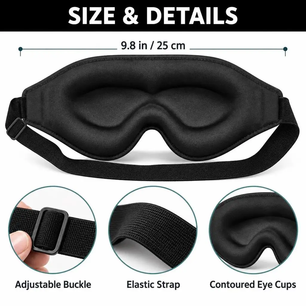 3D Contoured Sleep Eye Mask Soft Padded Zero-Pressure Light Blocking Blindfold for Travel Naps Night Rest view 4