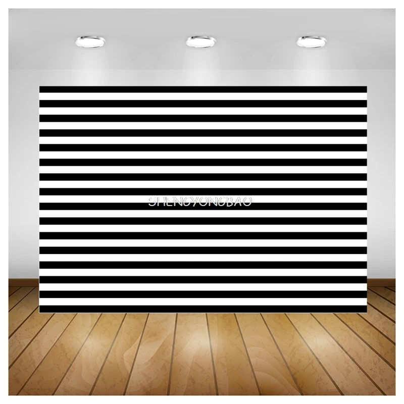 Black And White Horizontal Stripe Lines Warning Background Pattern Graphic Modern Birthday Party Portrait Photo Studio Props