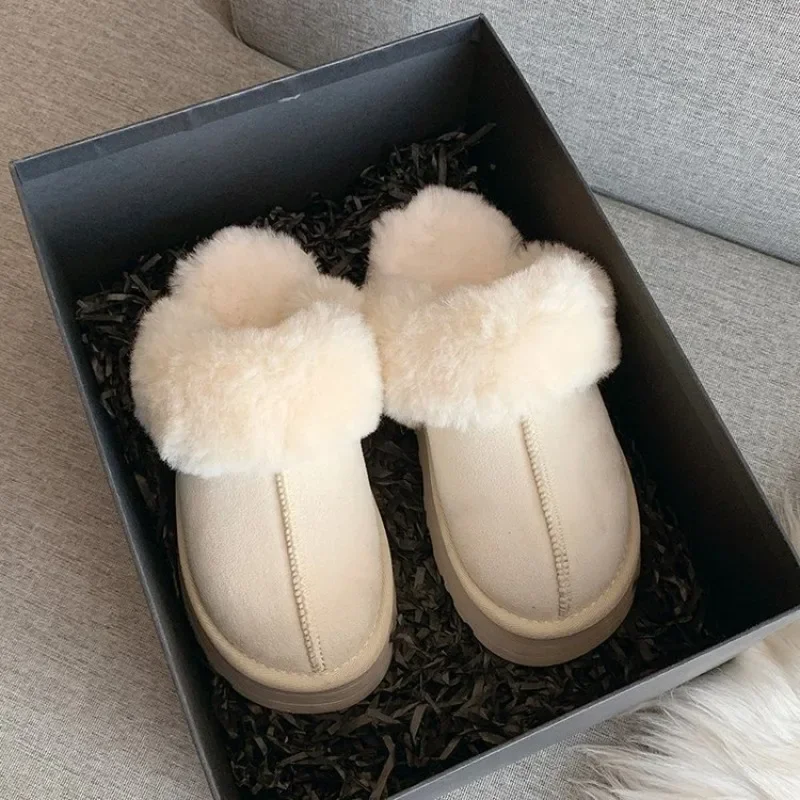 42 Code Snow Boots Fur Fur Slippers Female Wearing  New Baotou Flat Half Drag Thick Sole Cotton Shoes Women Boots