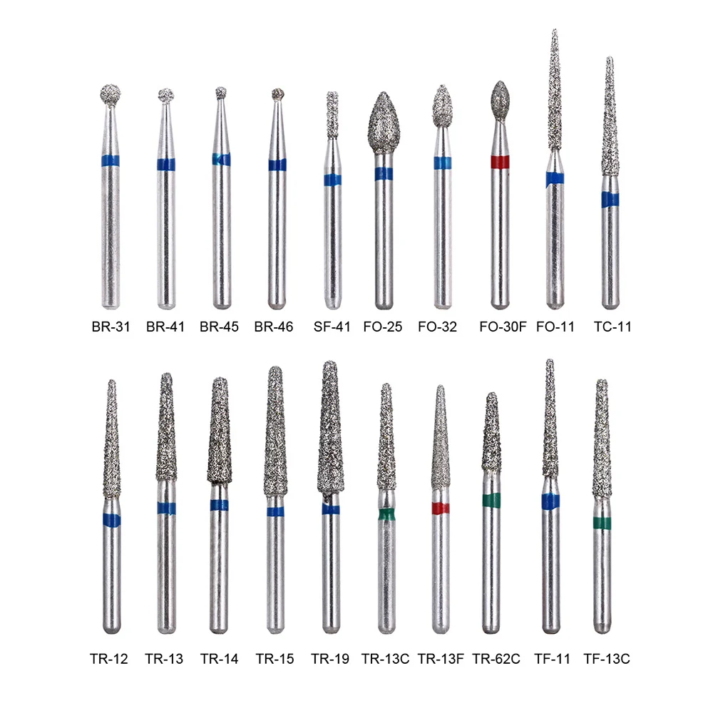 AZDENT 20 Boxes=100 Pcs/Pack Dental Diamond Burs Drill Dental Burs Dia-burs for High Speed Handpiecess Medium FG 1.6M Dentist