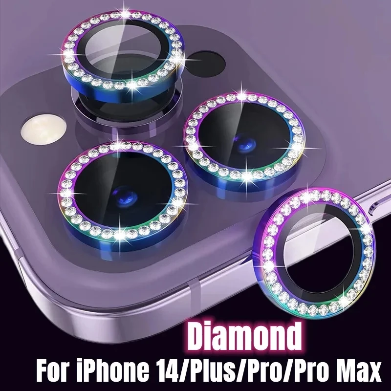 Diamond Camera Protector For iPhone 16 14 15 Pro Max 16 ProMax Tempered Glass Metal Rings Lens Case iPhone 16PLUS 14 plus