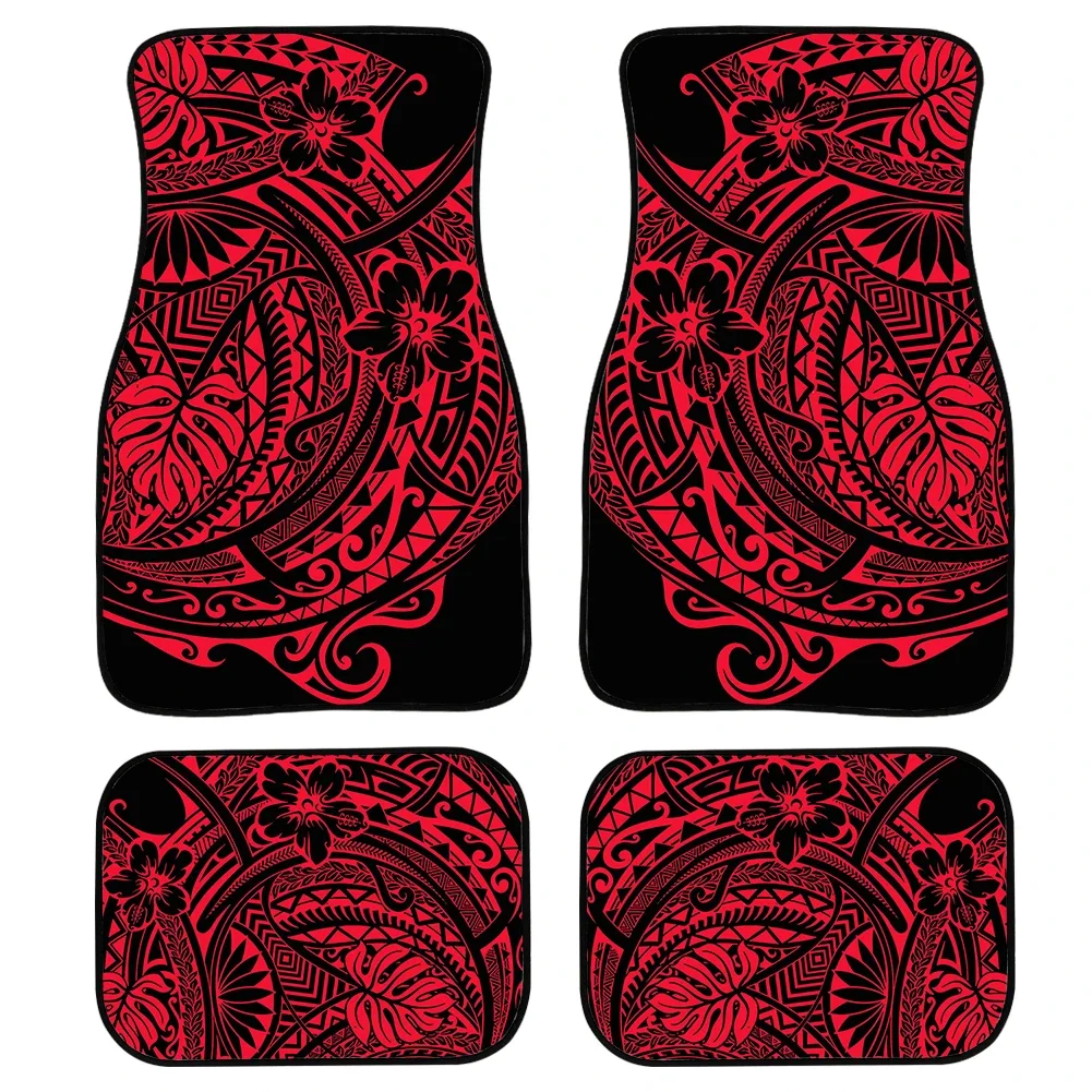 INSTANTARTS Polynesian Tropical Leaves Hibiscus Floor Mats for Car for Women Men Auto Accessories Interior for Most Carpet Rugs