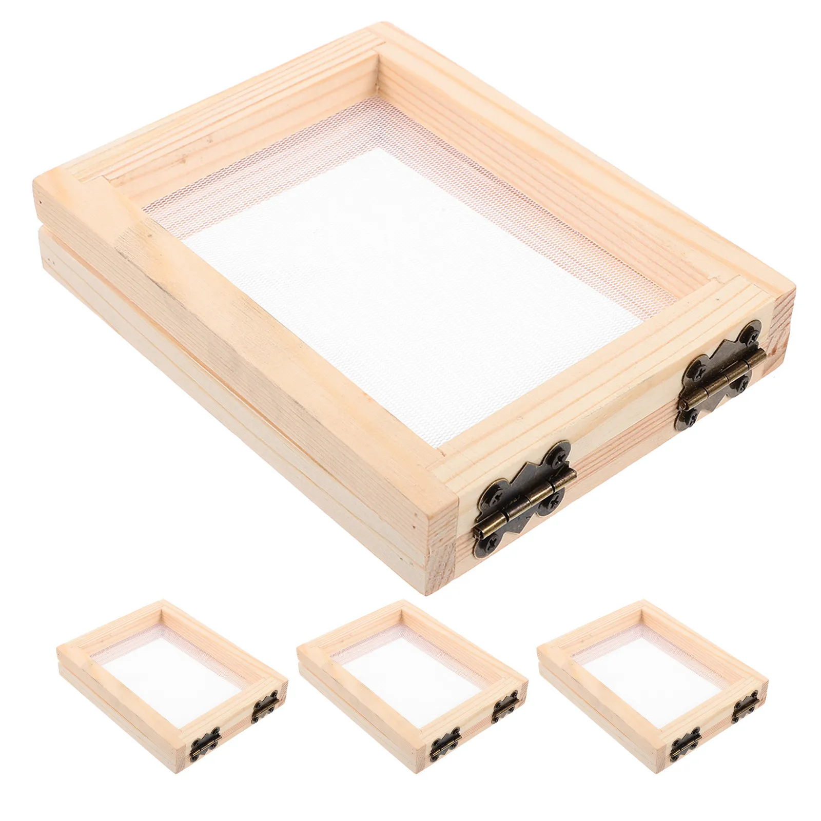 

4Pcs Wooden Paper Making Screen DIY Papermaking Mesh Frame Natural Wood Deckle Mold for Paper Crafts Dried Flower Projects Home