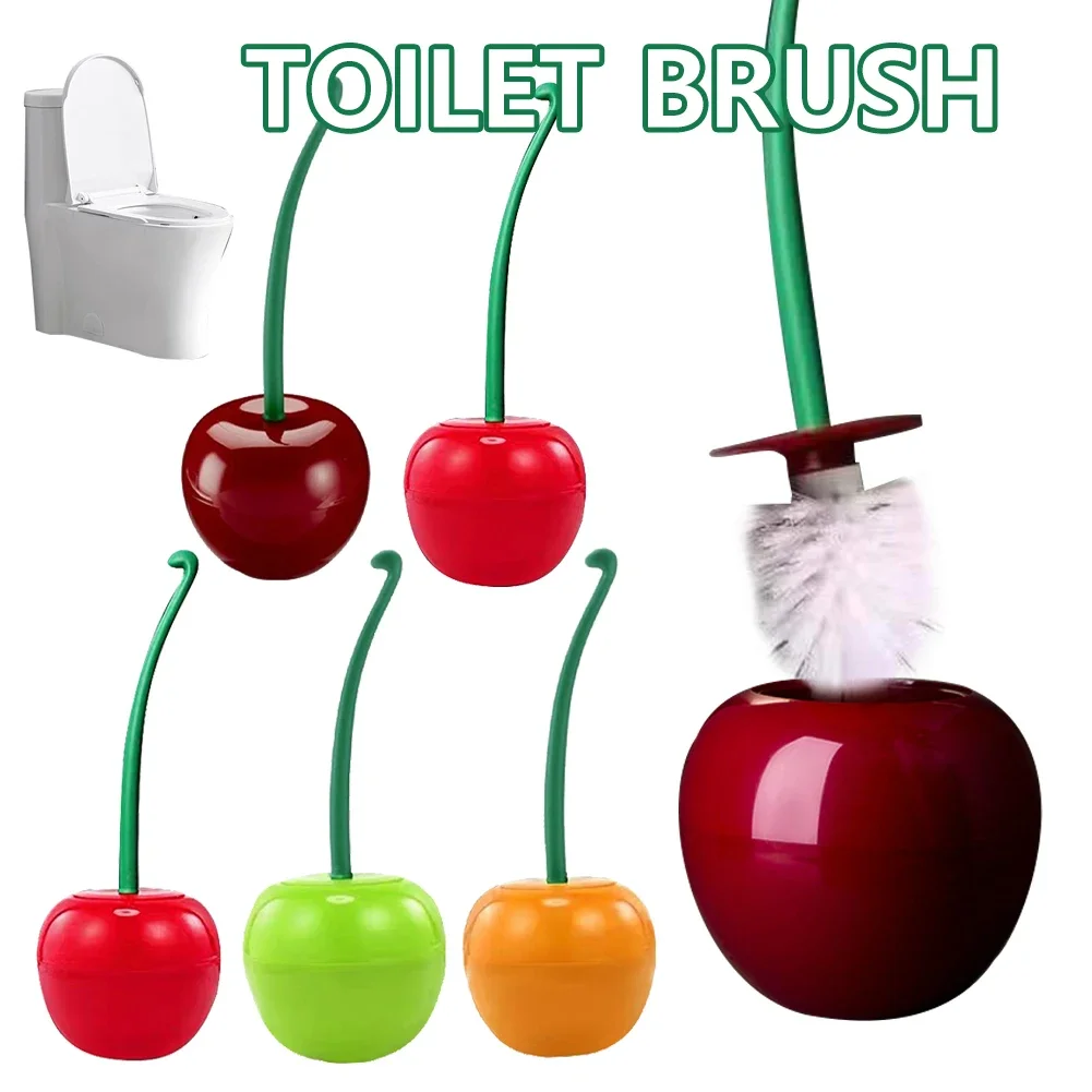 Cherry Shape Toilet Brush Set Long Handle With Base Replaceable Soft Bristle Brush for Bathroom Corner Toilet Cleaning Tool