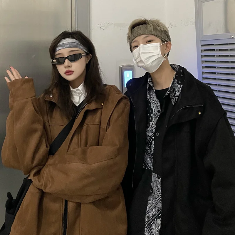 French Couple Coat Men's Ins Fashion Autumn and Winter New Suede Autumn Retro American Fashion Trend Hip Hop Workwear Jacket Men