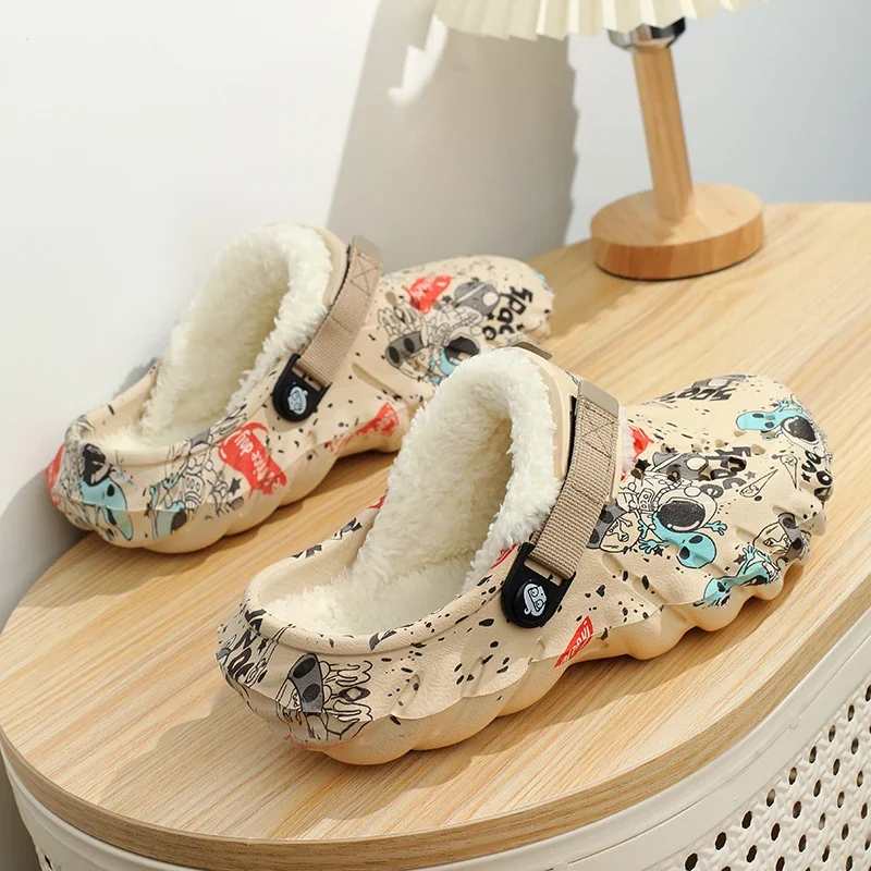 Man Warm Slippers New Winter Plush Fur Clogs Men Slippers Detachable Cotton Slippers Warm Furry Couples Shoes Indoor Shoes