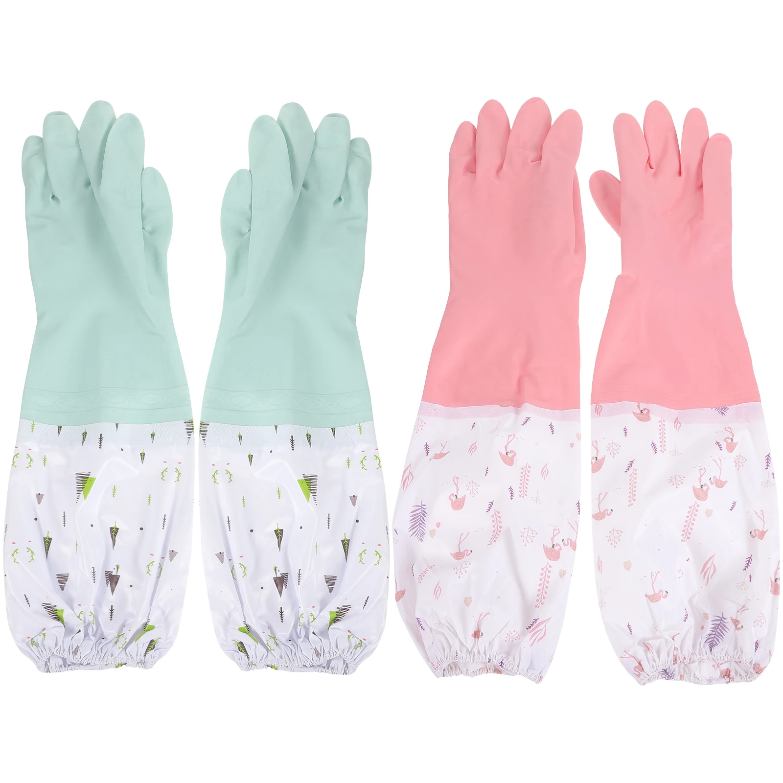 

4pcs Long Dishwashing Waterproof Cleaning For Kitchen Washing Dishes Reusable Household Gloves Extended Cuffs Stain Resistant
