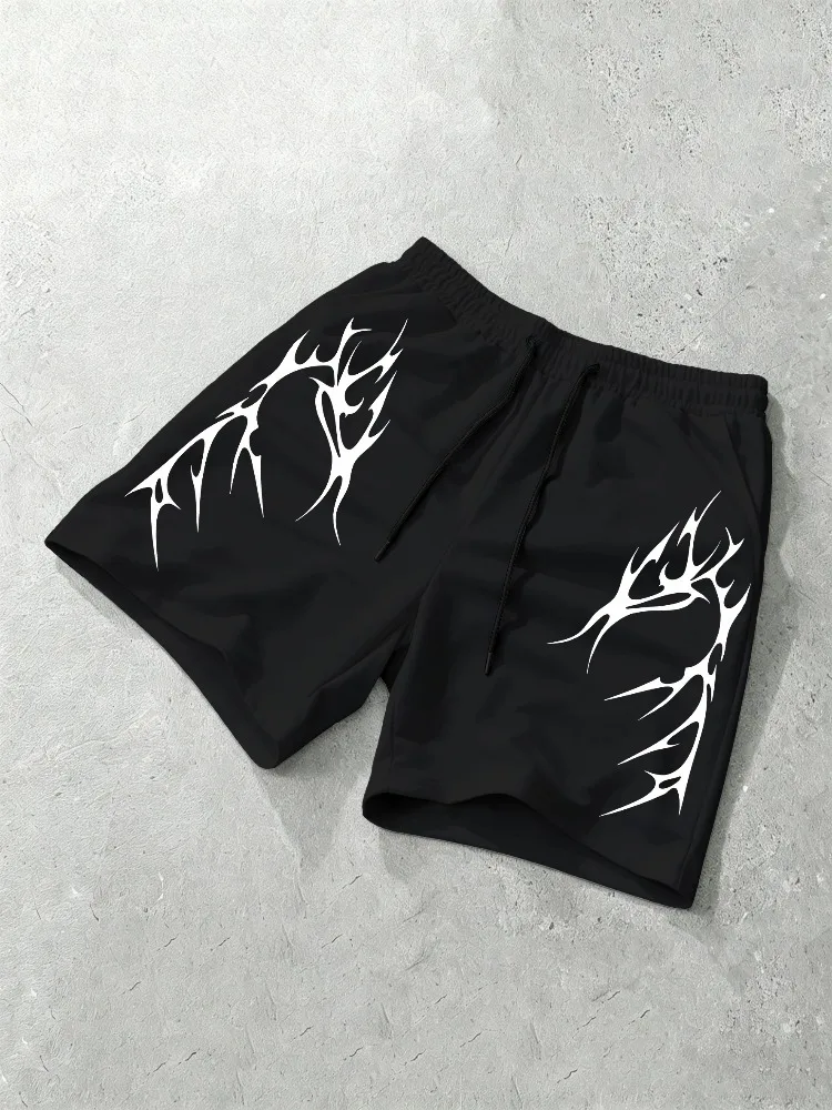 Men's Oversized Gothic Streetwear Shorts Brand Thorn Flame Side Print Polyester Black Multi Color Shorts S-2XL All Size 1Pc