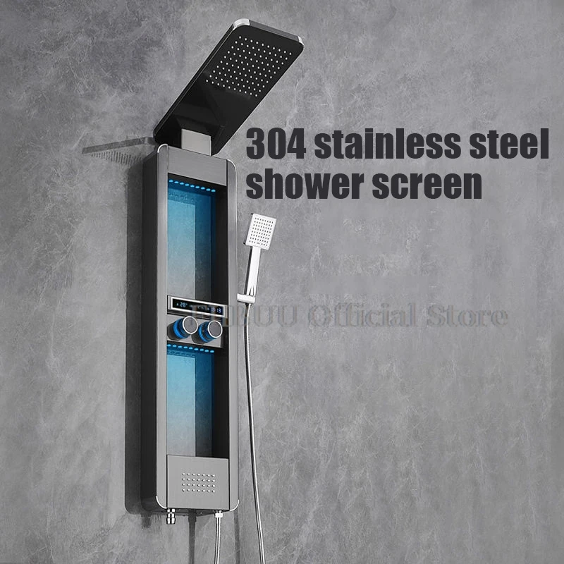 Intelligent Luxury Shower Numbers Showing Smart System  For The Bathroom With Storage Rack Pressurized Rain Nozzle Shower Head