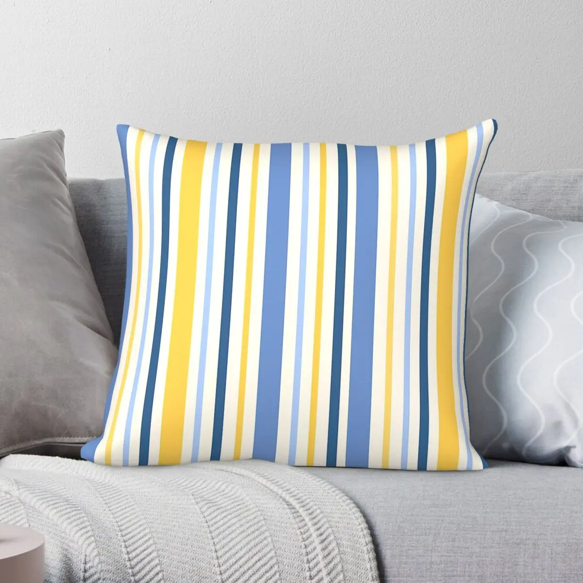 Vertical Stripes Blue Yellow Pillowcase Polyester Linen Velvet Printed Zip Decor Room Cushion Cover