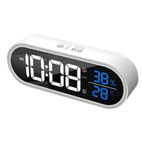 LED Digital Alarm Clock Snooze Temperature Humidity Display USB Desk Strip Mirror Clock for Living Room Decoration White