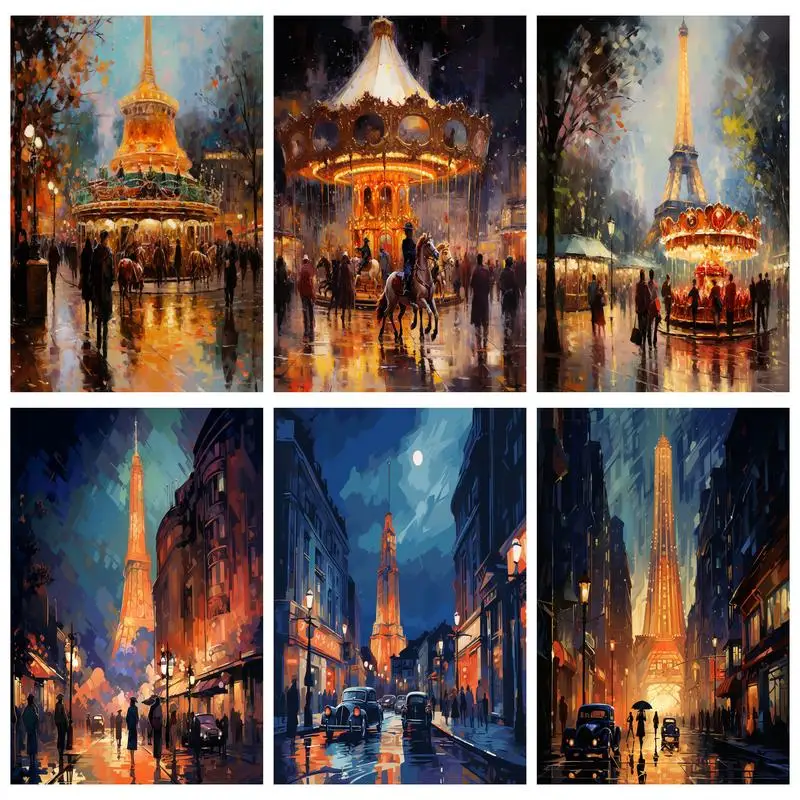 

SDOYUNO Painting By Numbers Paris Street Night Scenery Acrylic Paints On Canvas Home Decor Arts Crafts