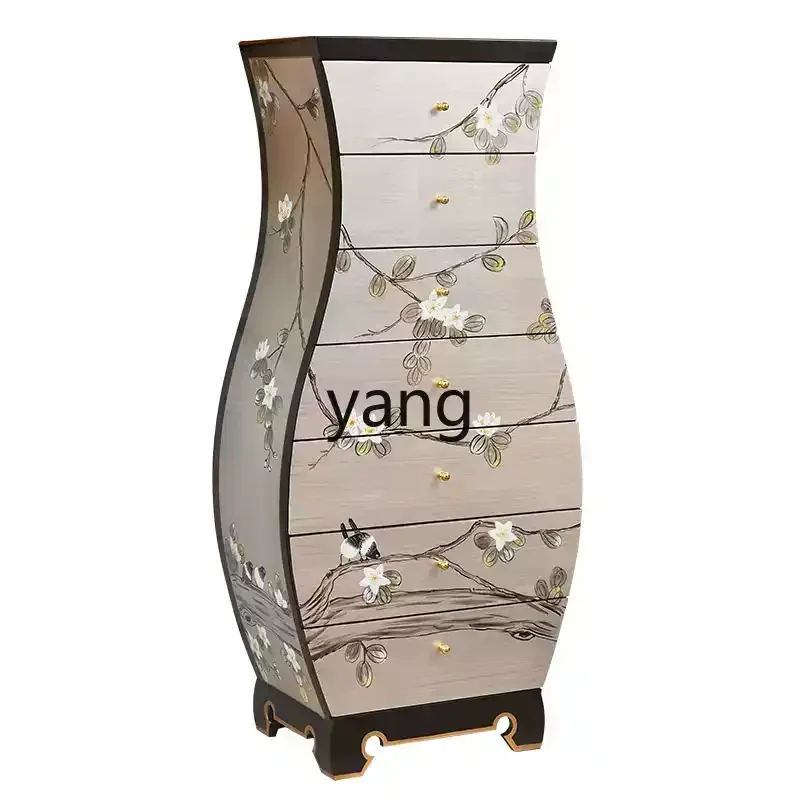

Ltt original bedroom painted flower and bird new Chinese multi-bucket cabinet vase living room sofa decorative cabinet
