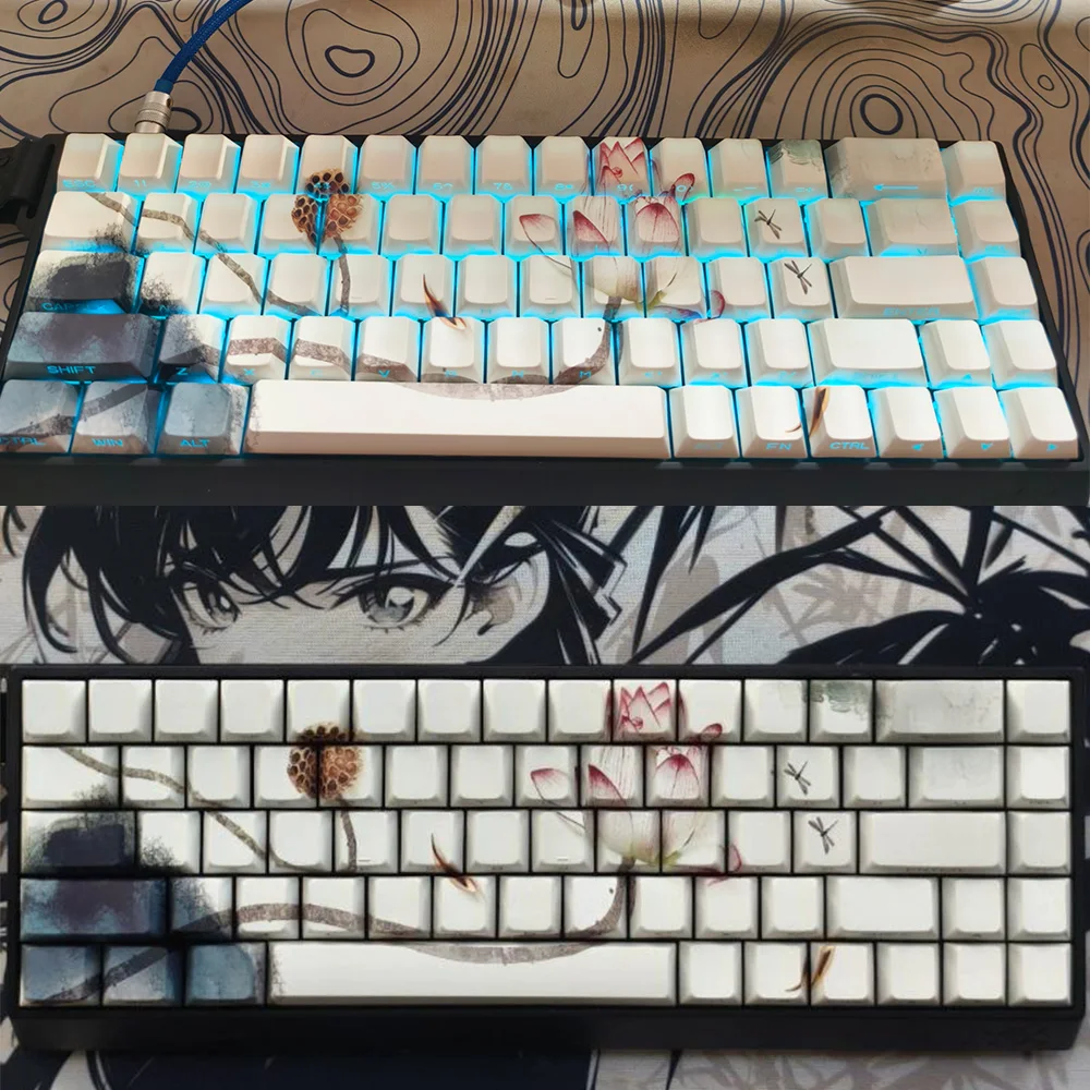 Side Engraved PBT Keycaps Lotus Mechanical Keyboard Backlit Keycap Cherry Profile Caps Dye Sublimation Keyboard Key Cap