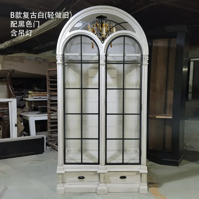 

A American double-door wine cabinet glass decorative display cabinet architectural revival home living room retro old bookcase