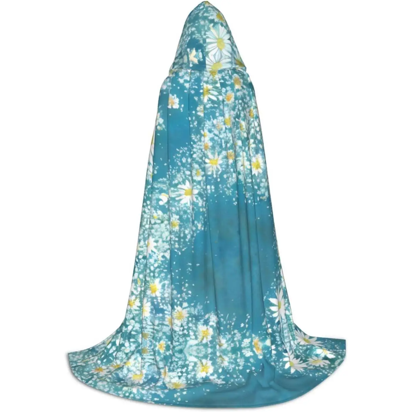 

Белый, синий плащ с капюшоном и принтом ромашки, длинный плащ с капюшоном, плащ на Хэллоуин, костюмы, накидка с капюшоном, маскарадное платье