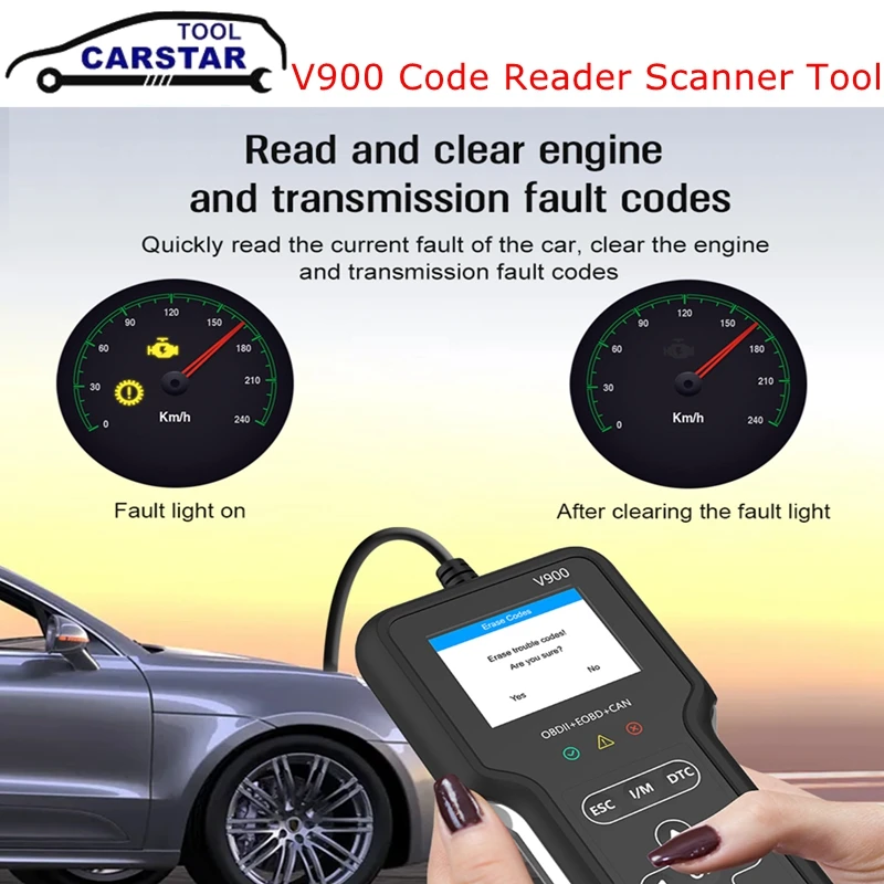 

NEW V900 Handheld Portable Code Reader Multi-Functional Vehicle Fault and Parameters OBD Diagnosis Tool