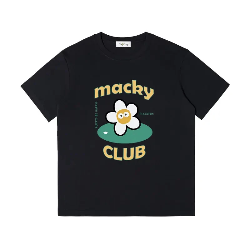 Korean High-quality MACKY Golf 24 Women\'s Letter-printed Flower Short-sleeved T-shirt Printed Crew-neck Top Graphic T Shirts