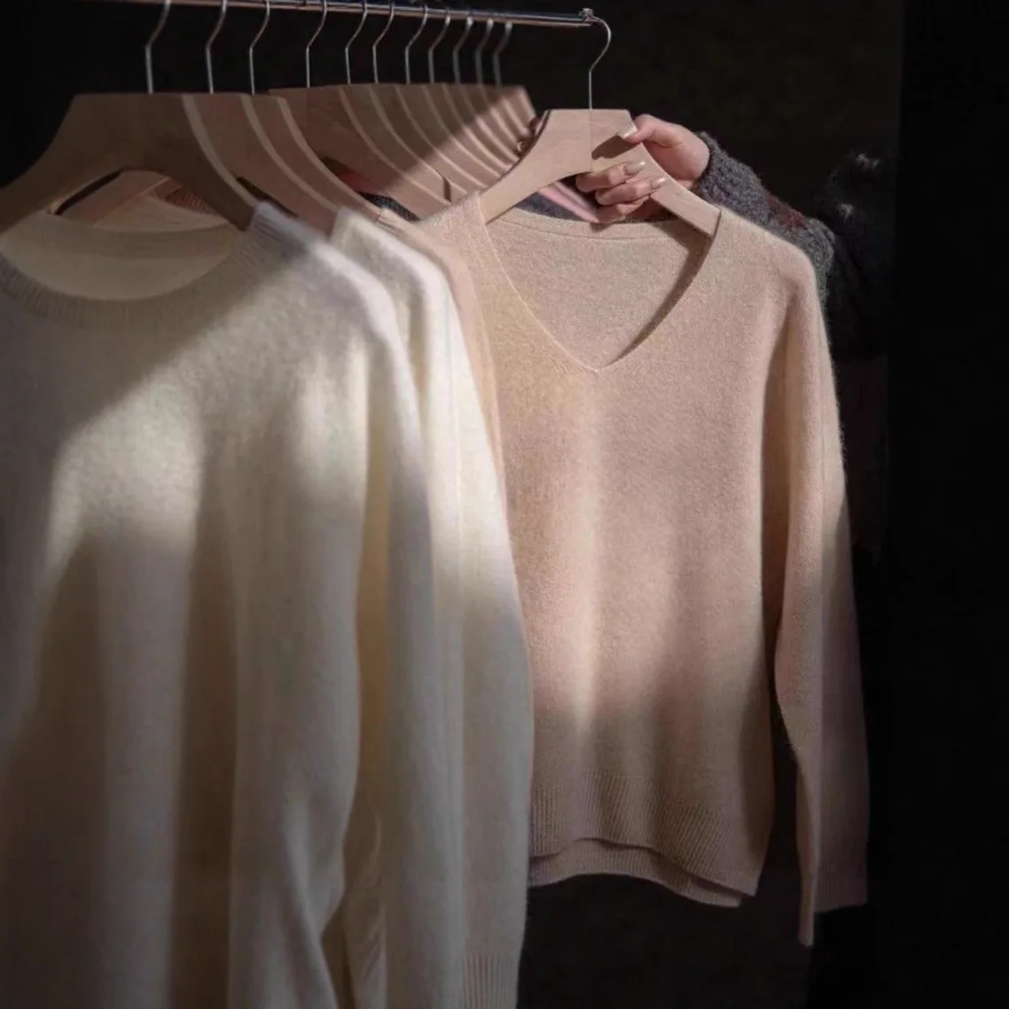Women 90% Wool 5% Cashmere 5% Silk Blending Pullovers Knitted Womens Autumn Pullovers Tops Fashion Sweater