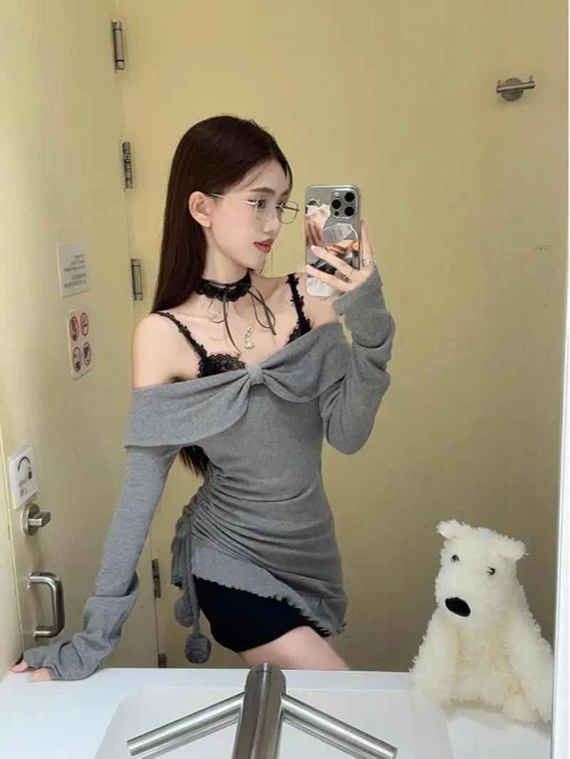 Woman Sexy Slim Bodycon Suit Basic Black Sleeveless Dress Outfit Sweet Knitted Mini Dress Y2k E-grils Elegant Set Female Chic