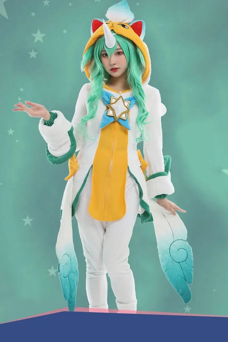 ฮ่าๆชุดนอนชุดคอสเพลย์ผู้หญิง Starchild ผู้พิทักษ์ Soraka สตรีแขนยาวชุดปาร์ตี้ฮาโลวีนทั้งชุด