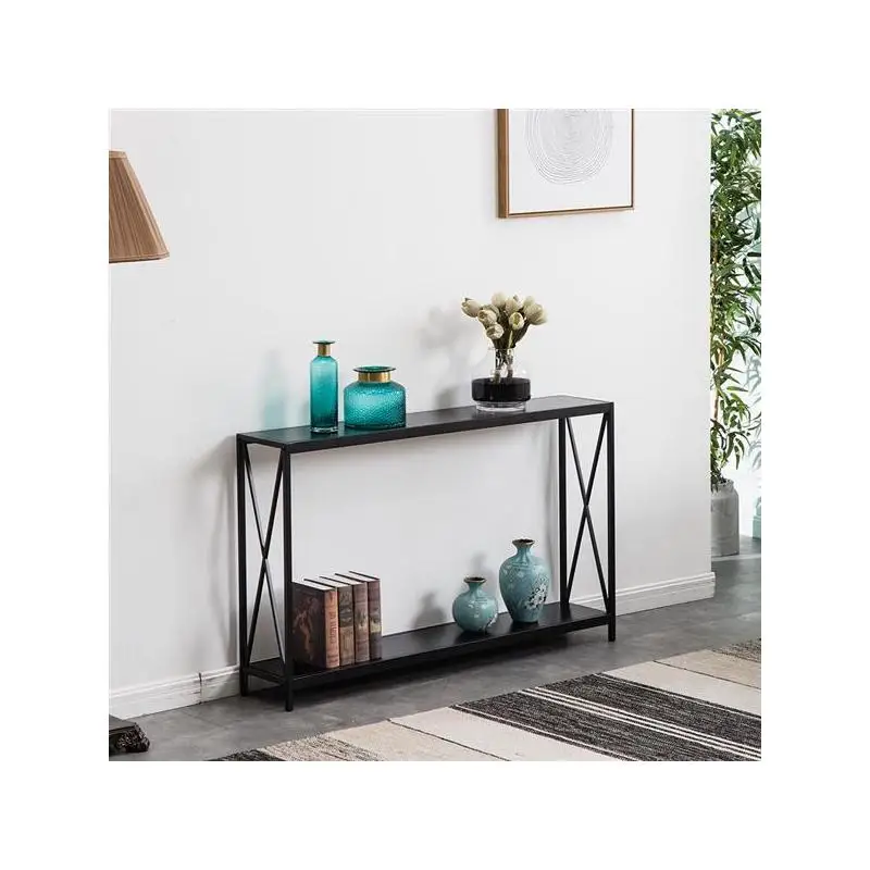 

Black Wood Grain Iron Frame Side Table for Porch or Sofa