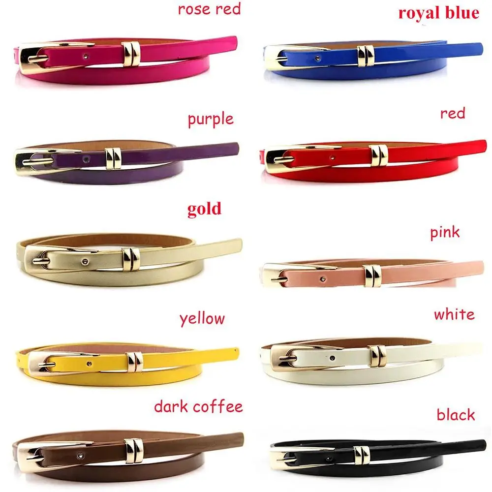 Ceinture en cuir PU pour femmes, bretelles simples, multicolore, couleur bonbon, pour filles, taille étroite et fine