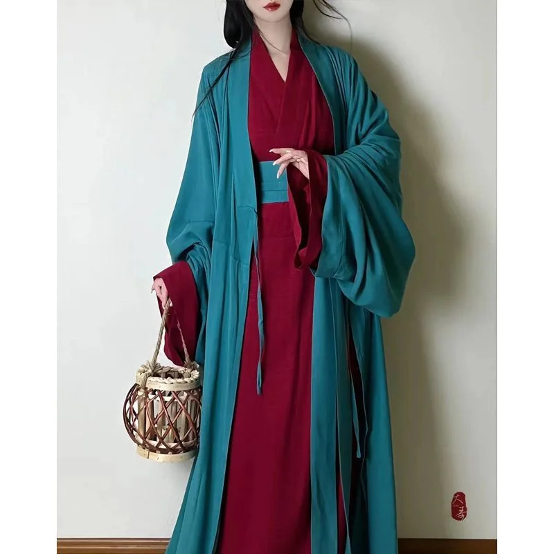 

Weijin Dynasty Hanfu Green Chinese Girl Dress Wuxia Traditional Ancient Costume Robe Big Sleeve Kimono Stage Performance Cosplay