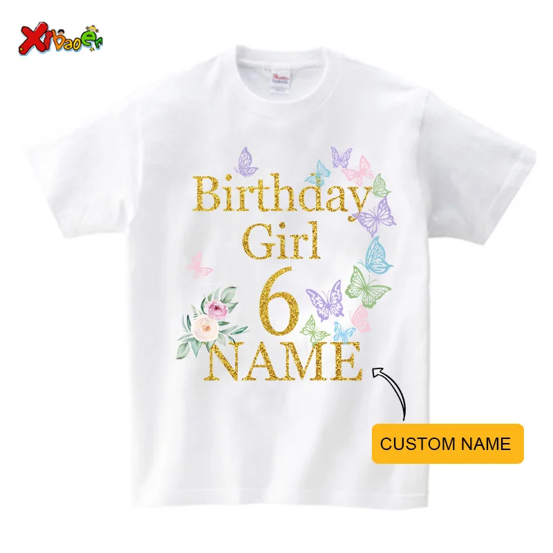 Girls Butterfly Birthday Shirts Flower Family Matching Outfits Party Custom Name Toddler Shirt 10 Years Old Girl Outfit Familia