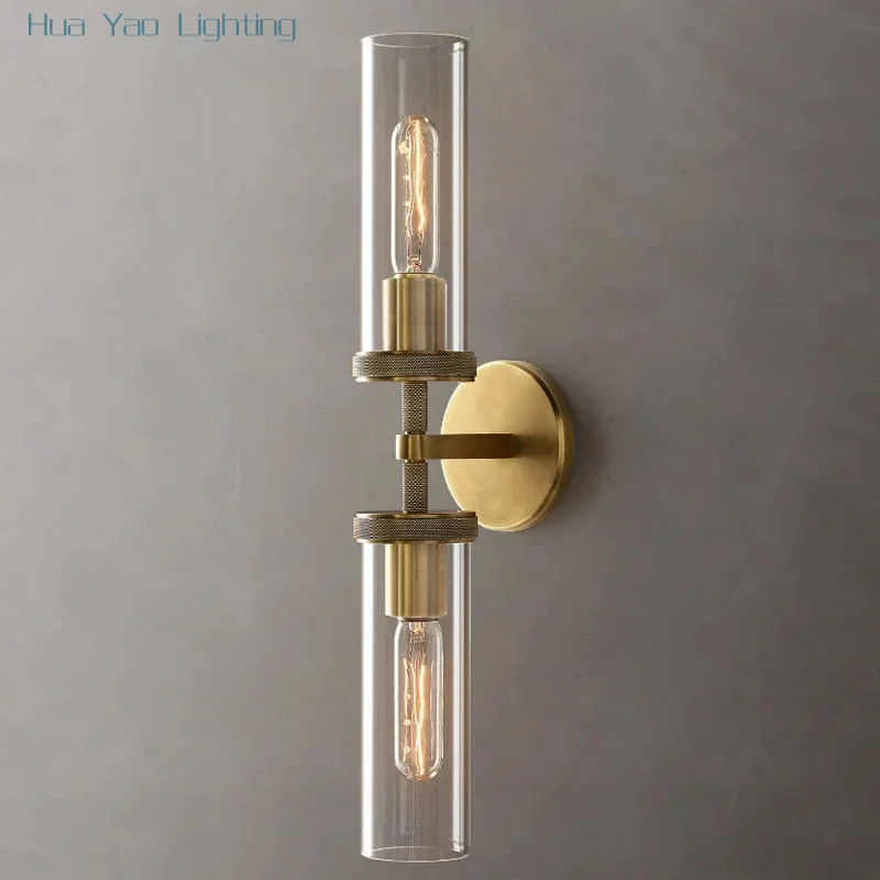 

Modern American Indoor Home Villa Bedroom Porch Restaurant Wall Lamp Metal Up Down Light Source Luxury Glass Decorate Sconce