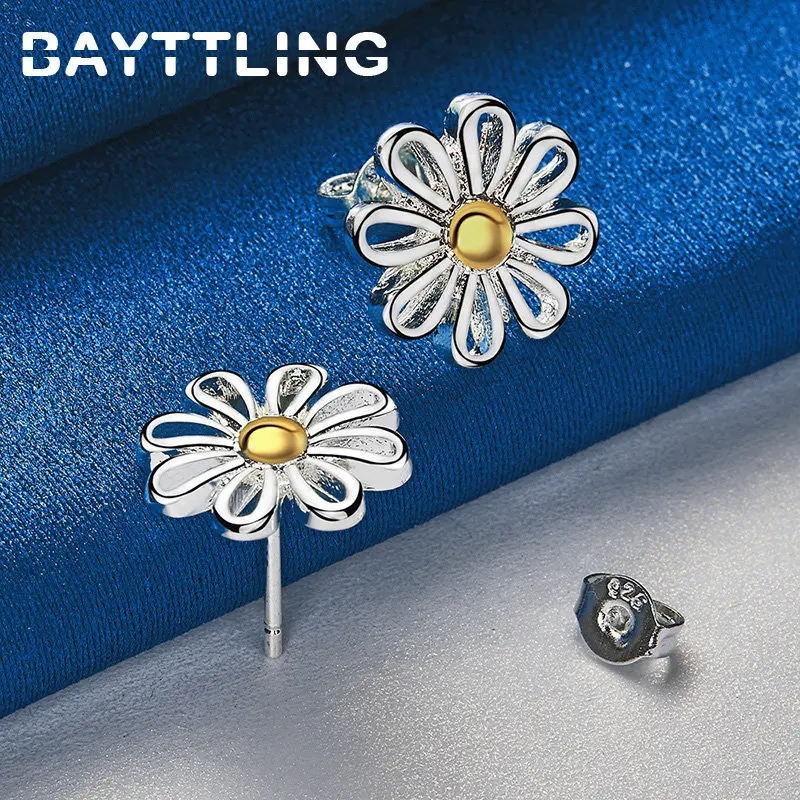 

New Trendy 925 Sterling Silver Charm Flower Stud Earrings For Women Fashion Earrings Wife Best Gift Jewelry Accessories