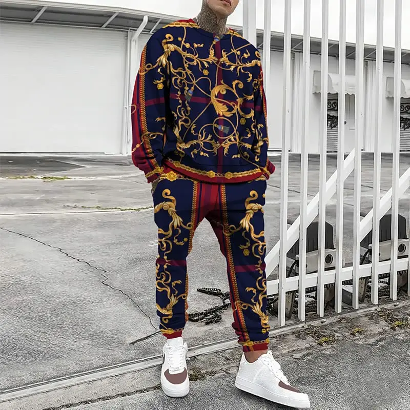 Autumn Fashion Soild Color Long Sleeve T Shirt Tracksuit Men Trousers Set Oversized Sweatpants 2 Piece Suit Sportwear 2PCS Sets