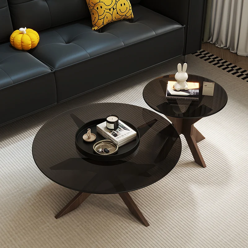 Round Modern Designer Side Table Black Simple Glass Center Wood Coffee Table Lateral Apartamento Tavolino Da Salotto Furniture