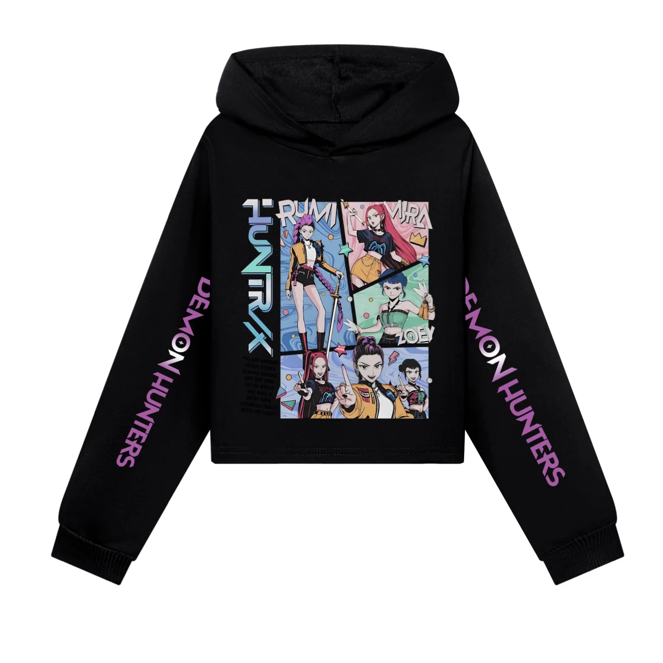 

KPop Demon Hunters Huntrix Spring And Autumn Teen Girl's Short Sweater Printed Hoodie Casual Cartoon Children's Comfortable Top