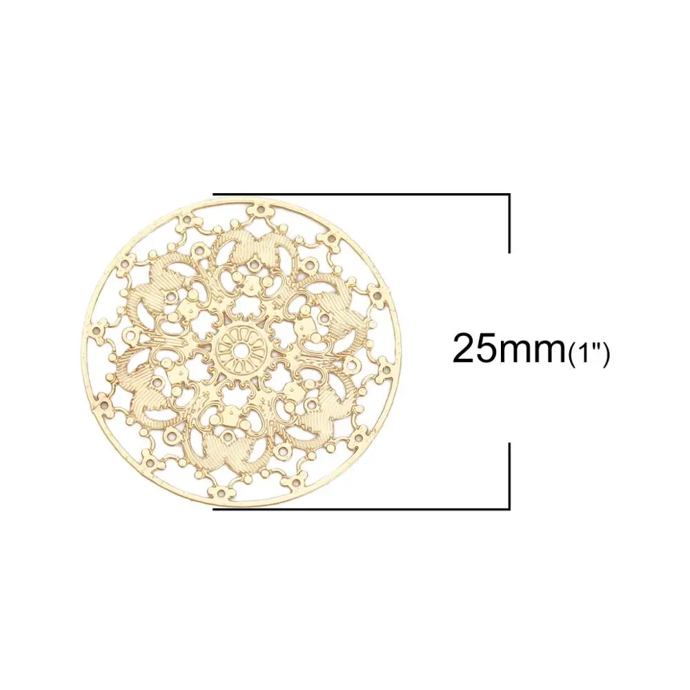 DoreenBeads Iron/Copper Alloy Filigree Stamping Connectors Round Silver Color/Gold Color DIY Making Jewelry Gifts 25mm Dia,10PCs