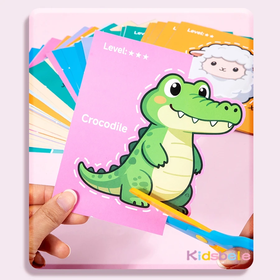 Gioco Montessori Fai-da-Te per Bambini, Set di 30 Fogli Colorati con Forbici per Sviluppare la Motricità Fine