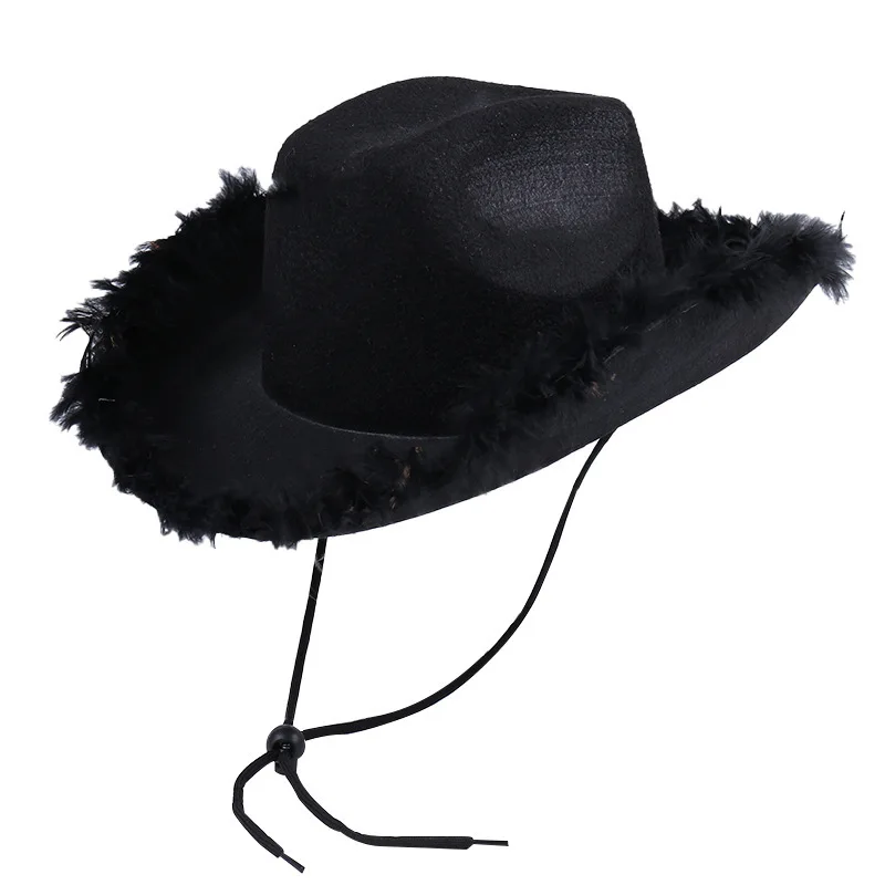 Cowboy Hat for Women Girls Wide Brim Carnival Cosplay Cowgirl Hat New Fashion Western Style Feather Caps for Home Party Costume