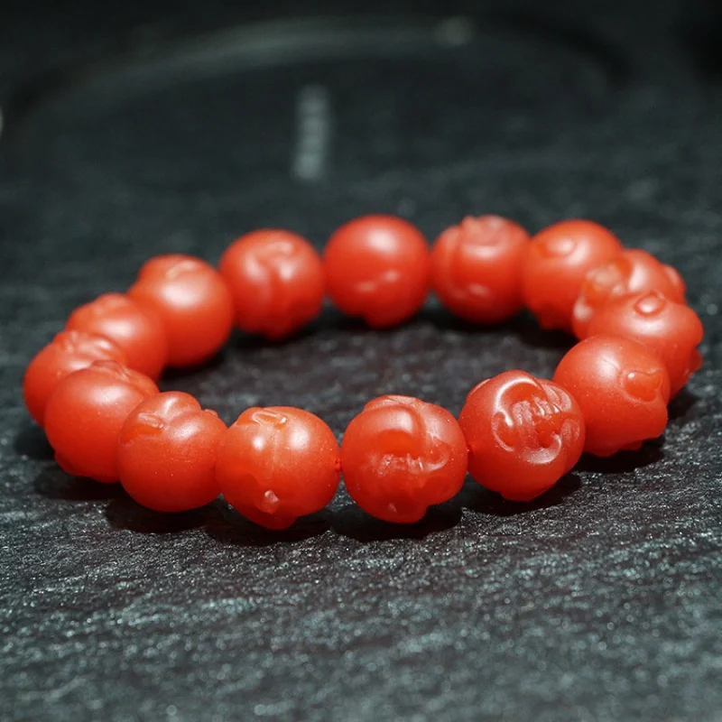 

Yunnan Baoshan Natural South Agate Single Circle Buddha Head Persimmon Red Sweater Chain Bracelet Men and Women Bra