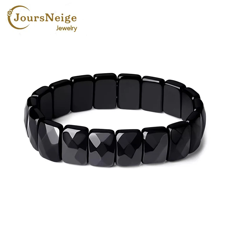 Natural Faceted Rectangle Beads Obsidian Stone Bracelet Rock Stretch Bangle Crystal Gemstone For Men Women Fashion Jewelry Gift