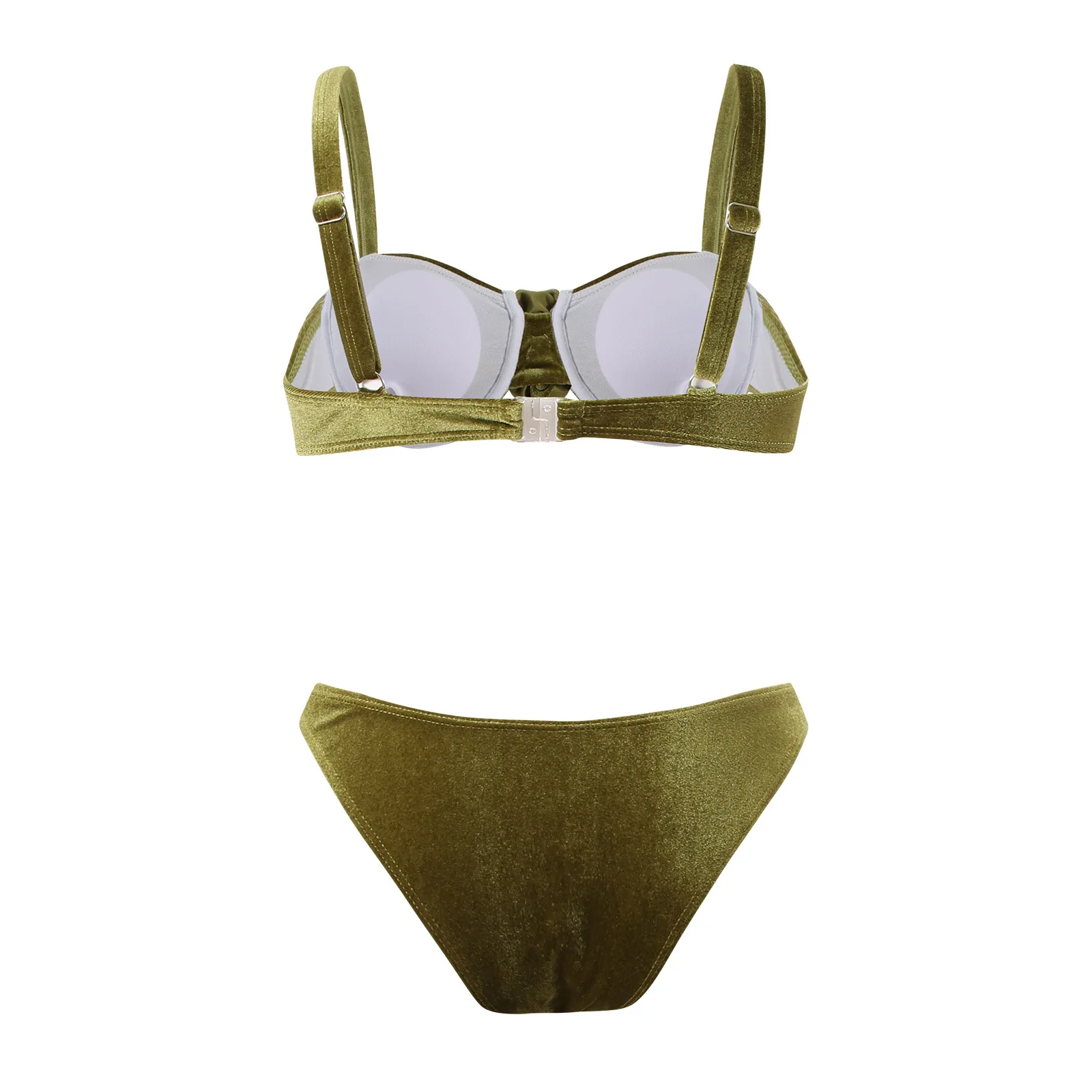 Conjunto de microbikinis de terciopelo con realce, traje de baño de dos piezas con Tanga acolchado y flores verdes en 3D, bañador sexy para mujer