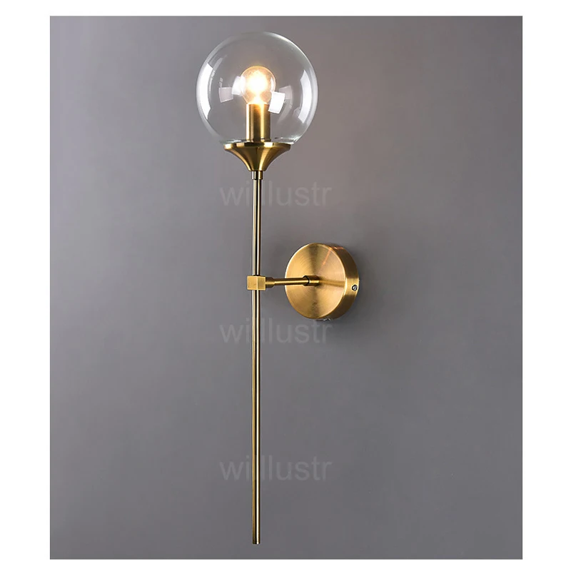 Modern Glass Wall Lamp Amber Clear Smoke Torch Light Sconce for Hotel Cafe Bar Porch Balcony Bedside Global Design with Mirror