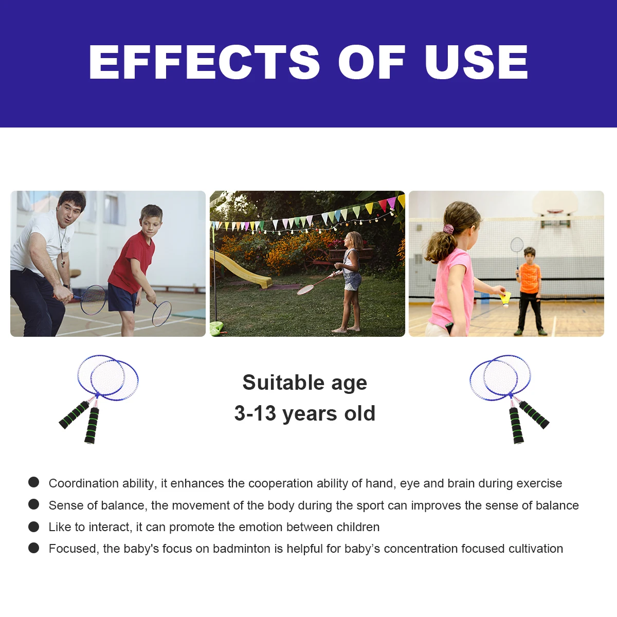 

Toddlers Children's Badminton Racket Kids Supplies Rackets Blue Baby